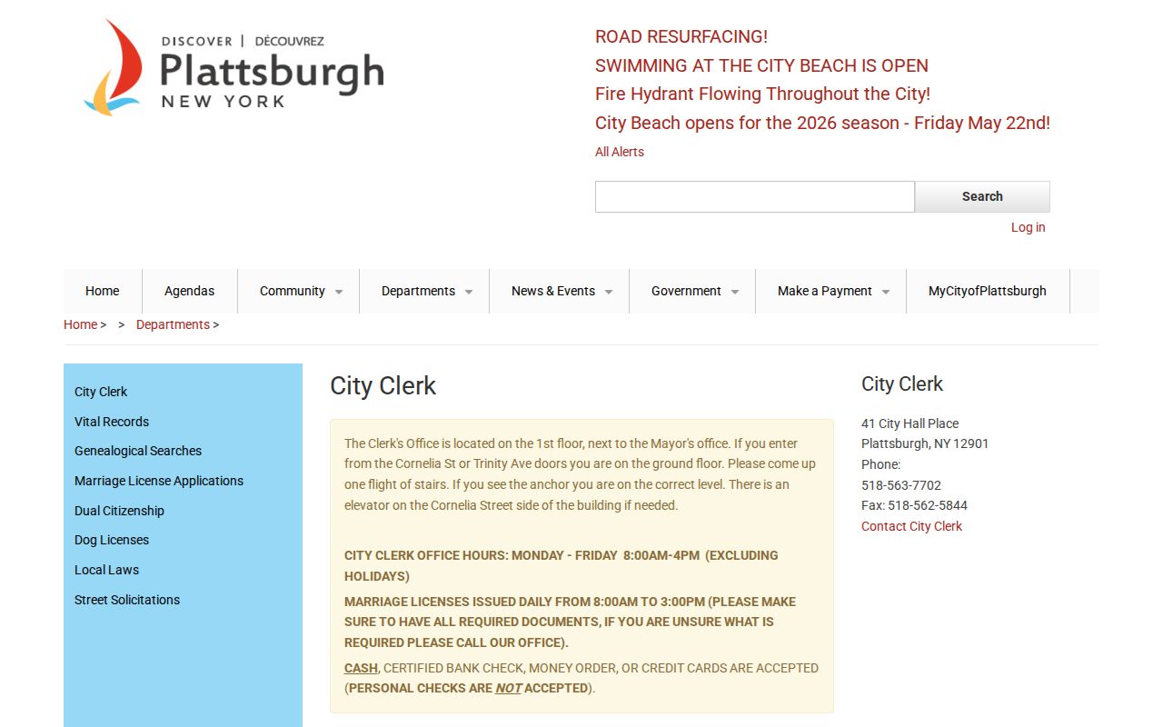 Plattsburgh criminal records and City Clerk FOIL request channel