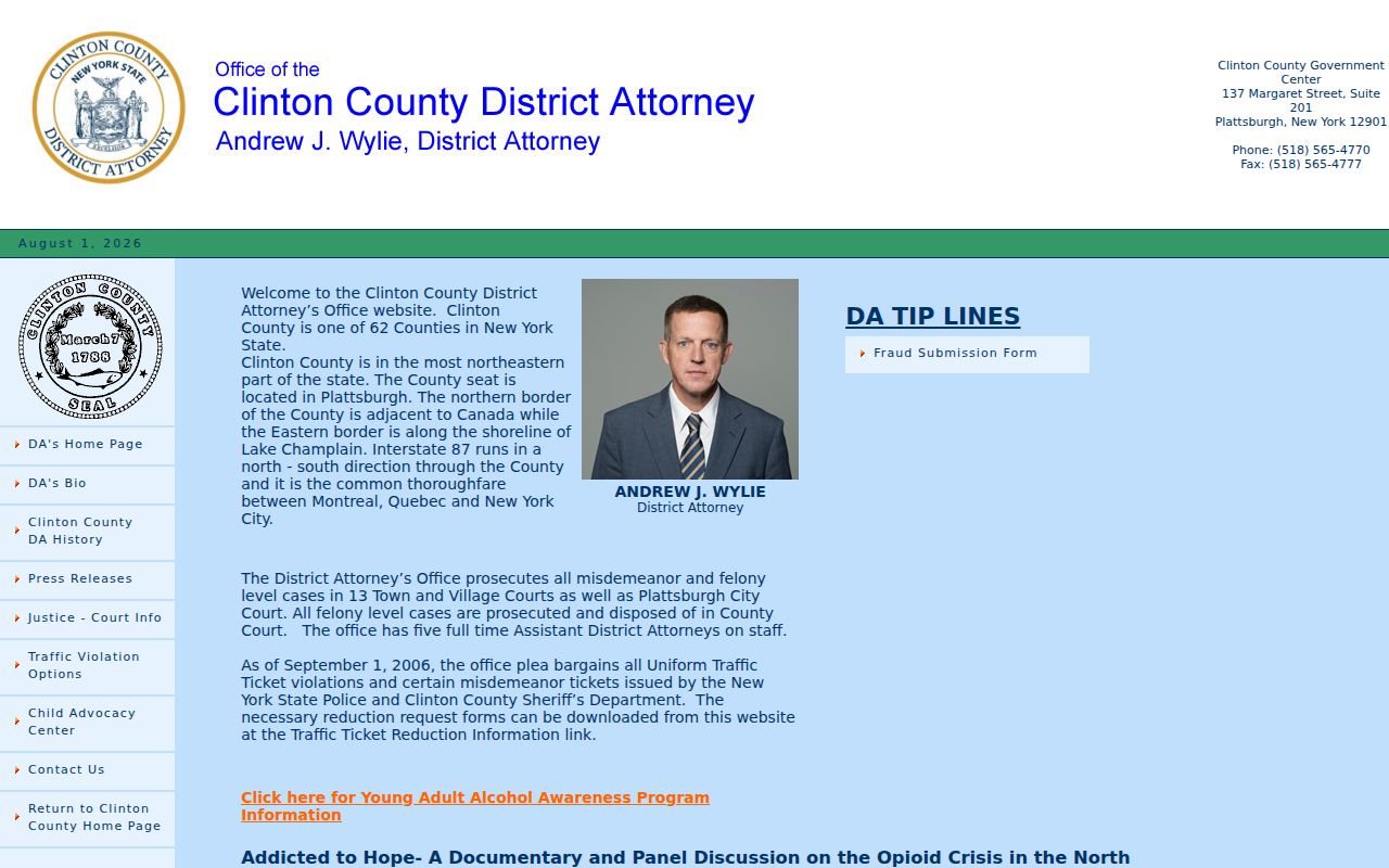 Clinton County criminal case records District Attorney office