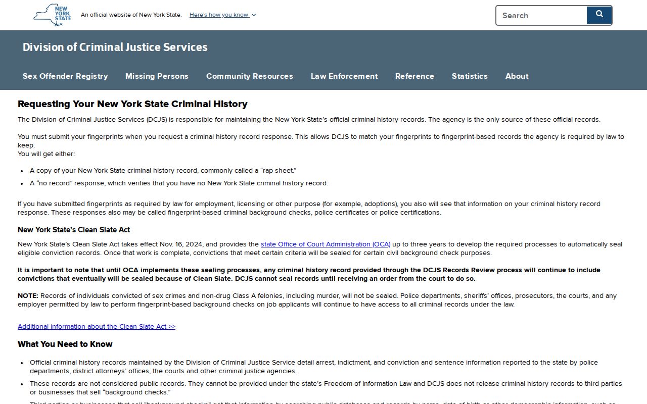 Clinton County criminal history DCJS fingerprint record review instructions