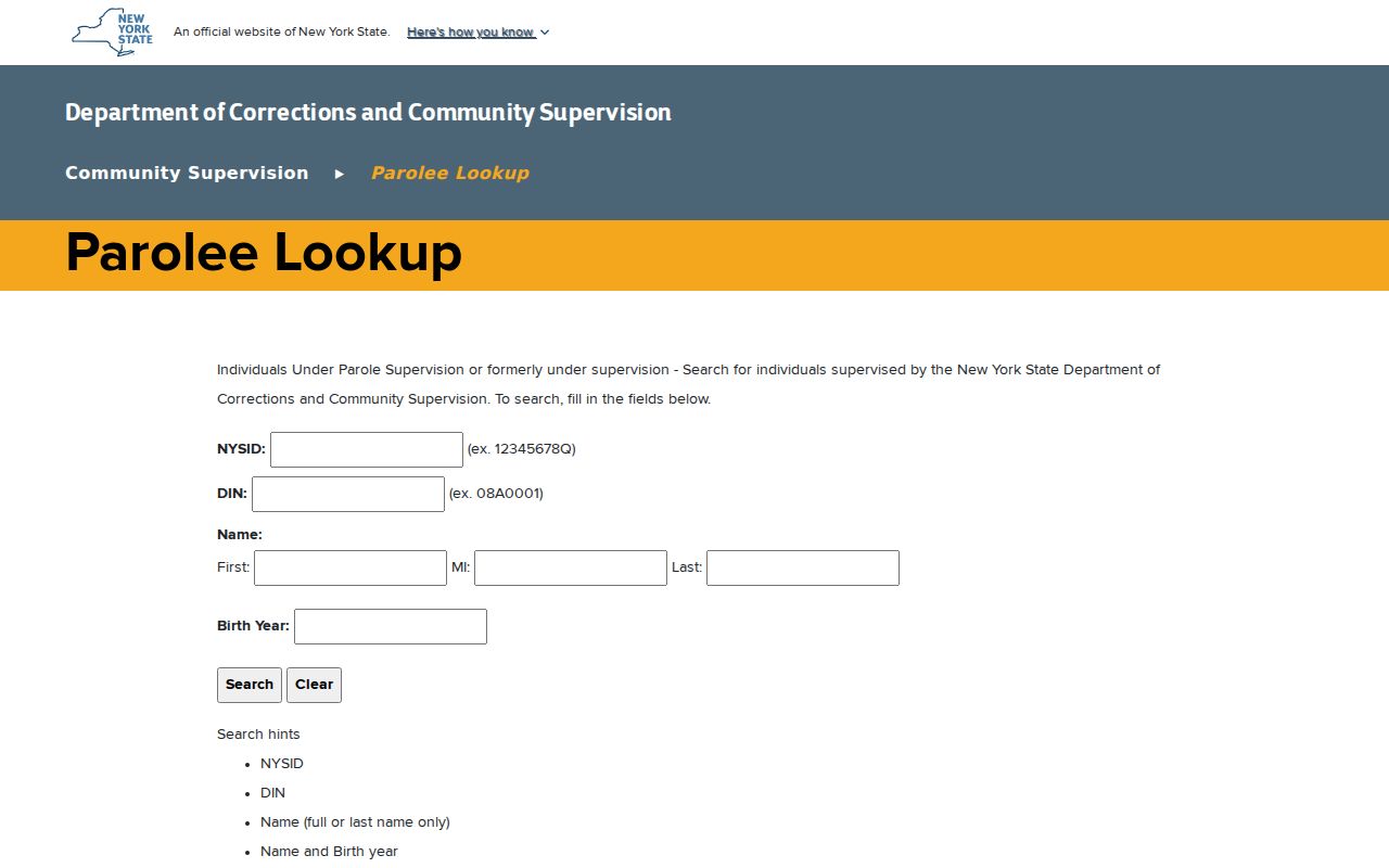 Clinton County criminal history DOCCS parolee status search